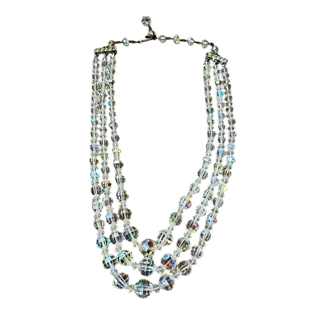 Vintage Laguna Set Necklace Bracelet Clip Earrings Aurora Borealis 1950s Parure - Picture 3 of 16
